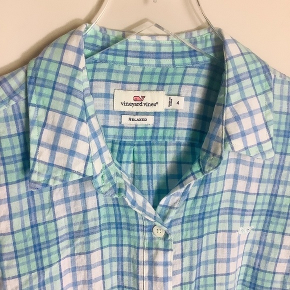 Vineyard Vines Women's Linen Relaxed Checks Button Down‎ Shirt Size 4 - Picture 2 of 13